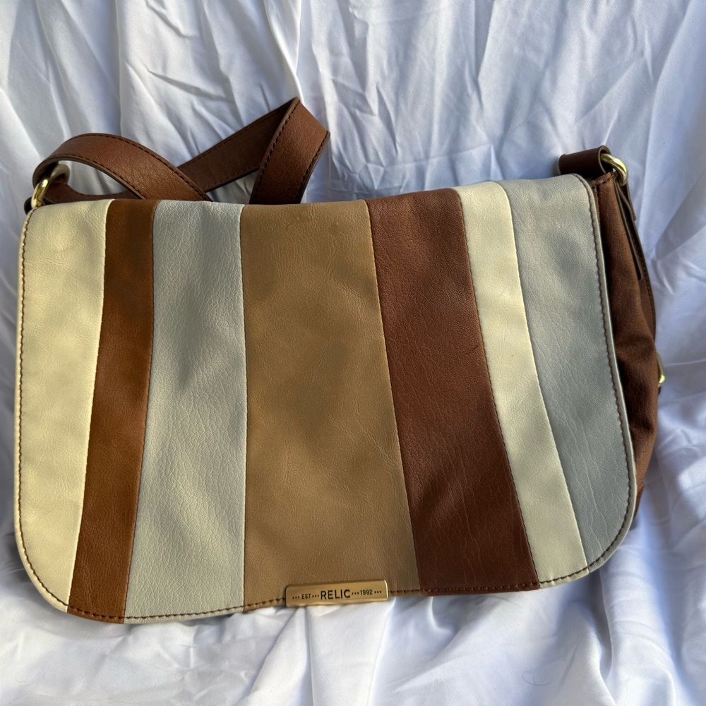 Relic Brown and Cream Messenger Bag with Striped Design